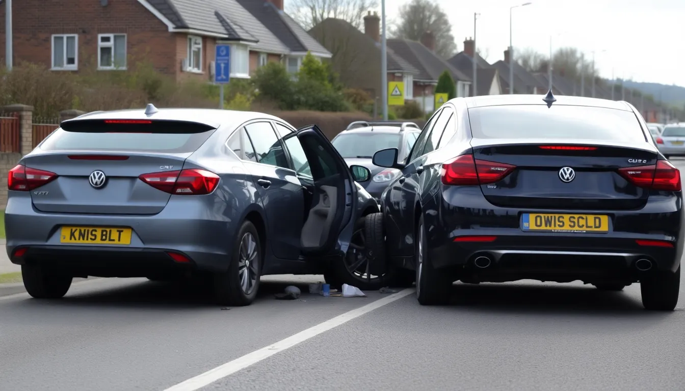 A photo of 3 cars involved in a road traffic accident